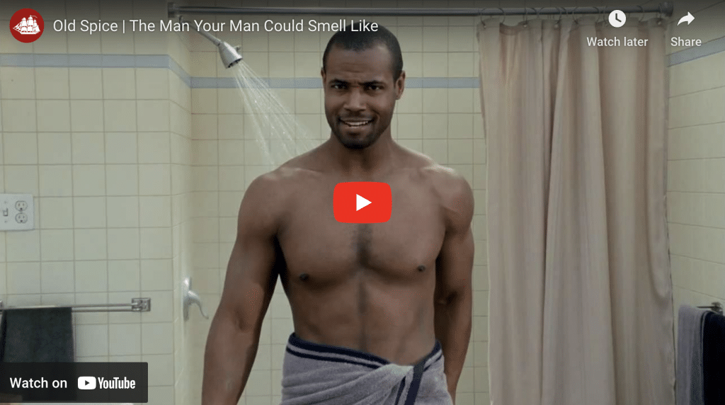 a man standing in a shower for Old Spice commercial